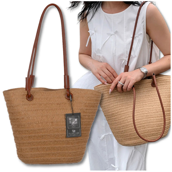 Sieviešu pludmales soma BAD&amp;BAGS, liela, salmu krāsā, N485