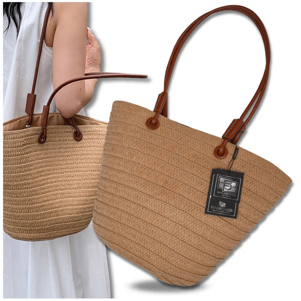 Sieviešu pludmales soma BAD&amp;BAGS, liela, salmu krāsā, N485