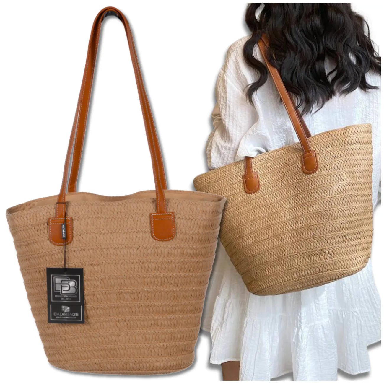 Sieviešu pludmales soma BAD&amp;BAGS, liela, salmu krāsā N486