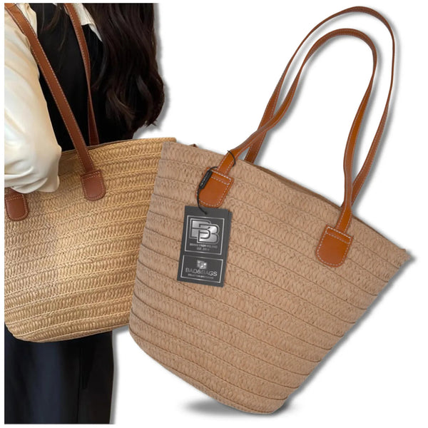 Sieviešu pludmales soma BAD&amp;BAGS, liela, salmu krāsā N486