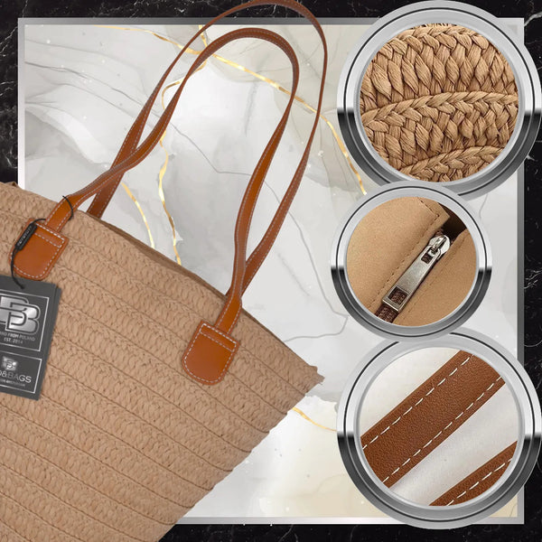 Sieviešu pludmales soma BAD&amp;BAGS, liela, salmu krāsā N486