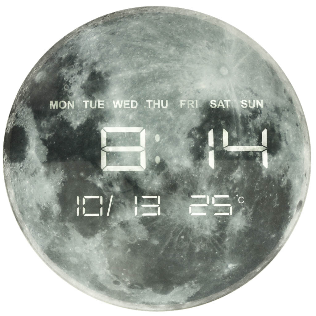 Sienas pulkstenis "Moon Planet" ar LED displeju, 32 cm, pelēks