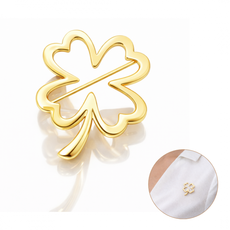 Eleganta zelta krāsas āboliņa formas piespraude (BZ228)