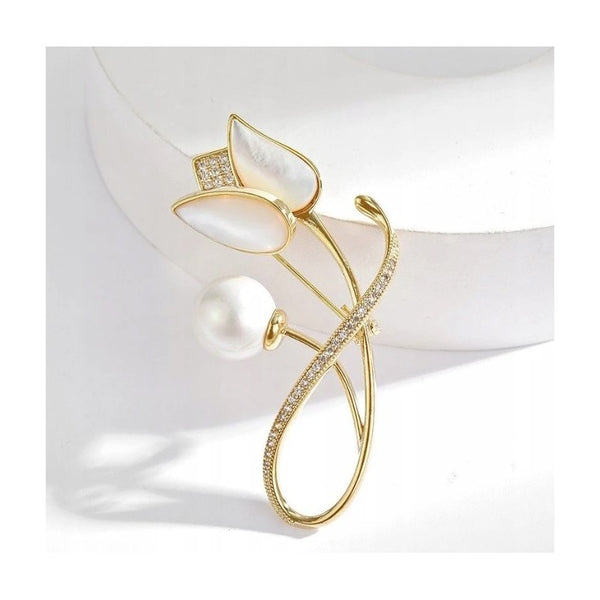 Eleganta zelta krāsas tulpes formas piespraude BZ229