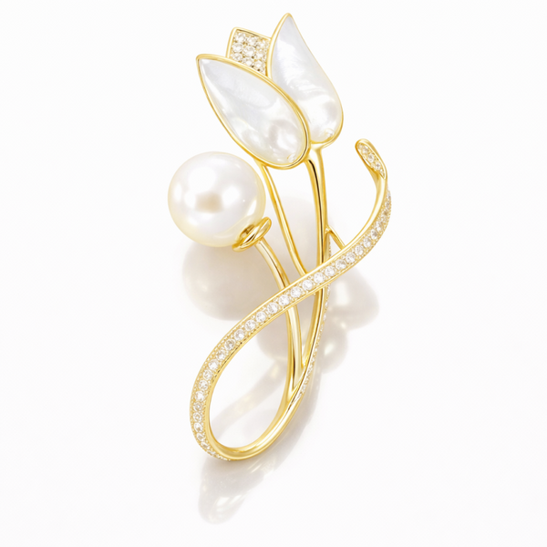 Eleganta zelta krāsas tulpes formas piespraude BZ229