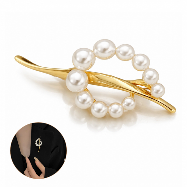Dekoratīva zelta krāsas piespraude ar pērlēm BZ226