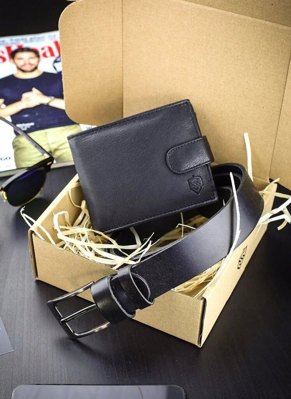 Dāvanu komplekts maks + josta Stevens, melns D190 