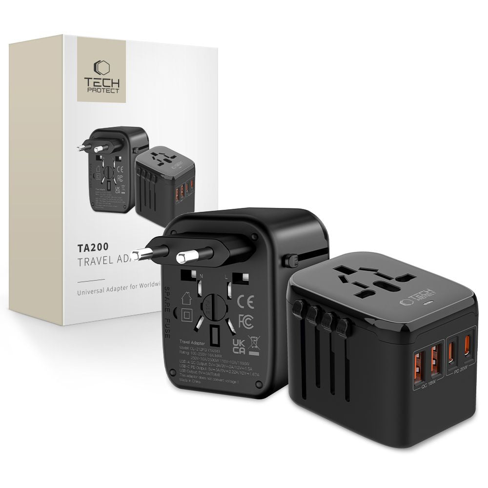 Adapteris Tech-Protect TA200 ES / Apvienotā Karaliste / ASV / Austrālija, melns