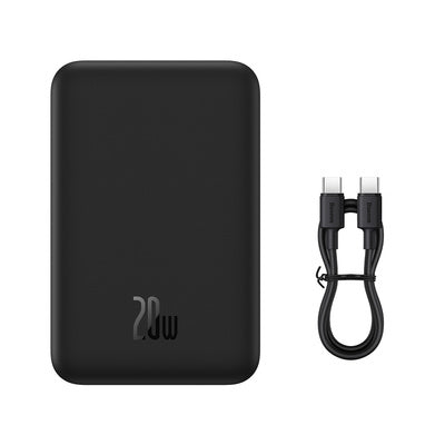 Baseus Magnetic Mini 20000 mAh 20W Power Bank - melns + USB-C / USB-C kabelis