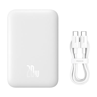 Baseus Magnetic PPCXM06A 6000mAh 20W Power Bank ar USB-C kabeli - balts