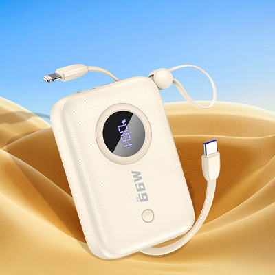 Dudao K14 10000mAh ārējais akumulators ar USB-C / Lightning kabeļiem - bēšs 