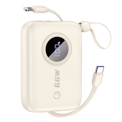 Dudao K14 10000mAh ārējais akumulators ar USB-C / Lightning kabeļiem - bēšs 
