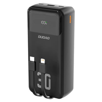 Dudao K15MAX 30000mAh PD 22.5W Power Bank ar integrētiem kabeļiem - melns