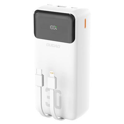 Dudao K15MAX 30000mAh 22.5W ārējais akumulators ar integrētiem kabeļiem - balts