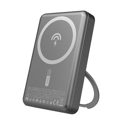 Dudao K28 10000mAh PD 22.5W MagSafe Power Bank ar metāla korpusu un statīvu - pelēks