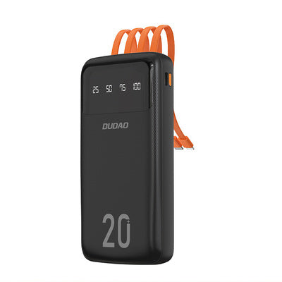 Dudao lielas ietilpības ārējais akumulators ar 3 integrētiem kabeļiem 20000mAh melns