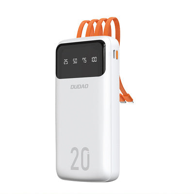 Dudao lielas ietilpības ārējais akumulators ar 3 integrētiem kabeļiem 20000mAh balts