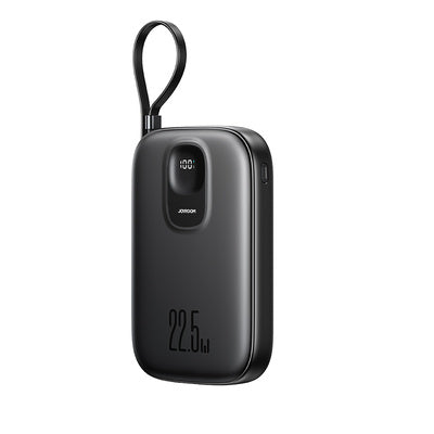 Joyroom JR-PBF18 10000mAh ārējais akumulators ar integrētiem Lightning un USB-C kabeļiem - melns