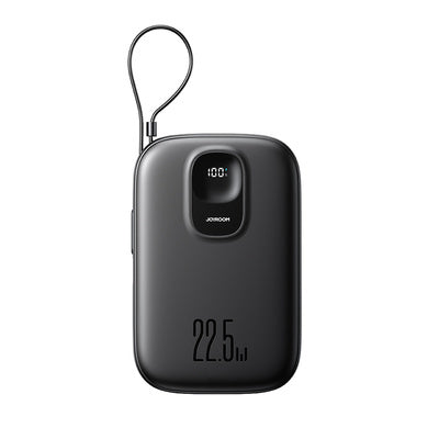 Joyroom JR-PBF18 10000mAh ārējais akumulators ar integrētiem Lightning un USB-C kabeļiem - melns