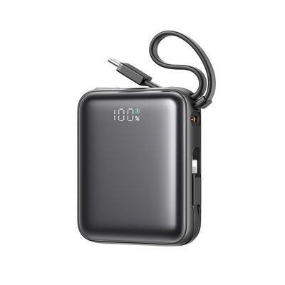 Joyroom JR-PBF27 10000mAh 22.5W ārējais akumulators ar integrētiem USB-C un Lightning kabeļiem - melns