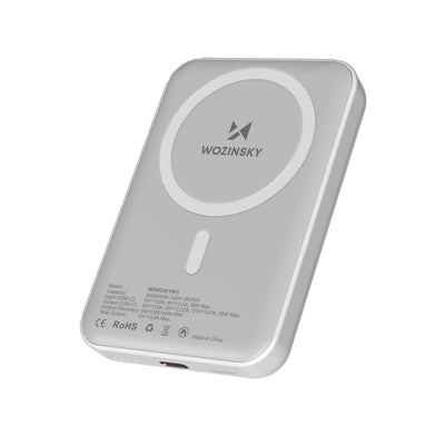 Wozinsky WRW349YWS 10 000 mAh magnētiskais ārējais akumulators — balts