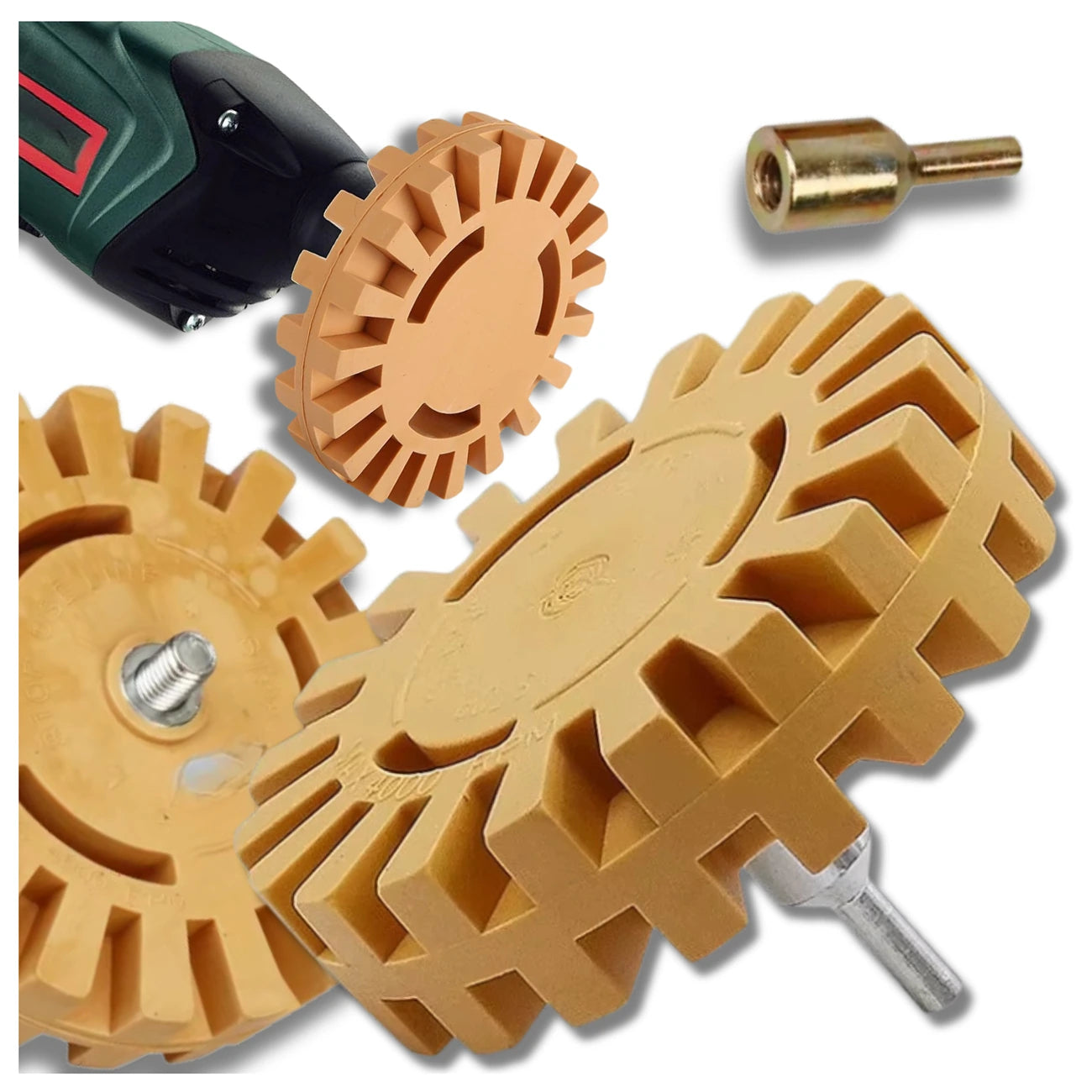 Gumijas disks krāsas un uzlīmju noņemšanai, 25 mm + adapteris