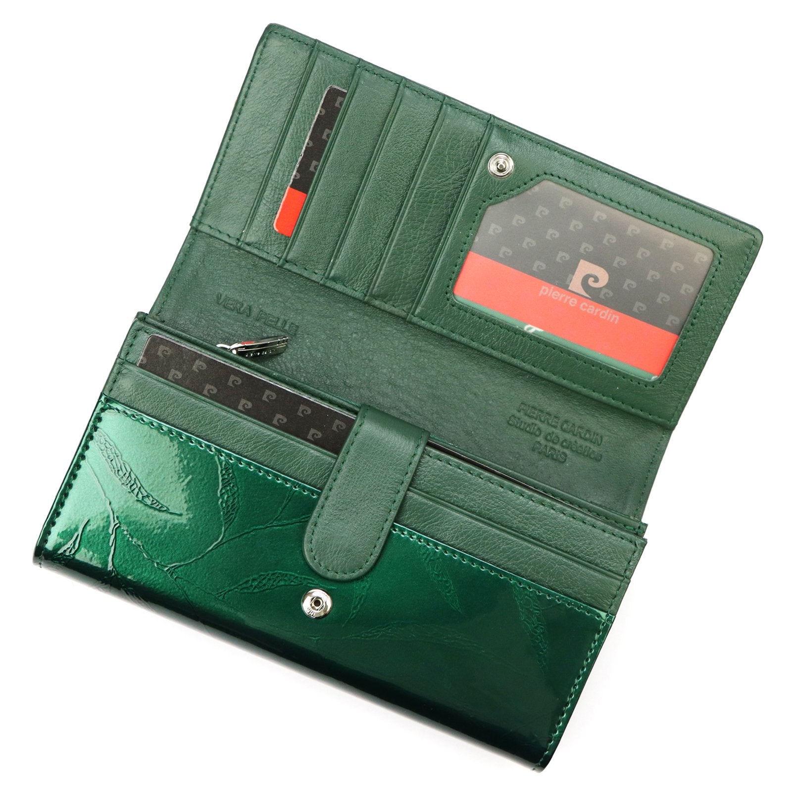 Pierre Cardin 02 LEAF 102 žalia odinė piniginė zielony