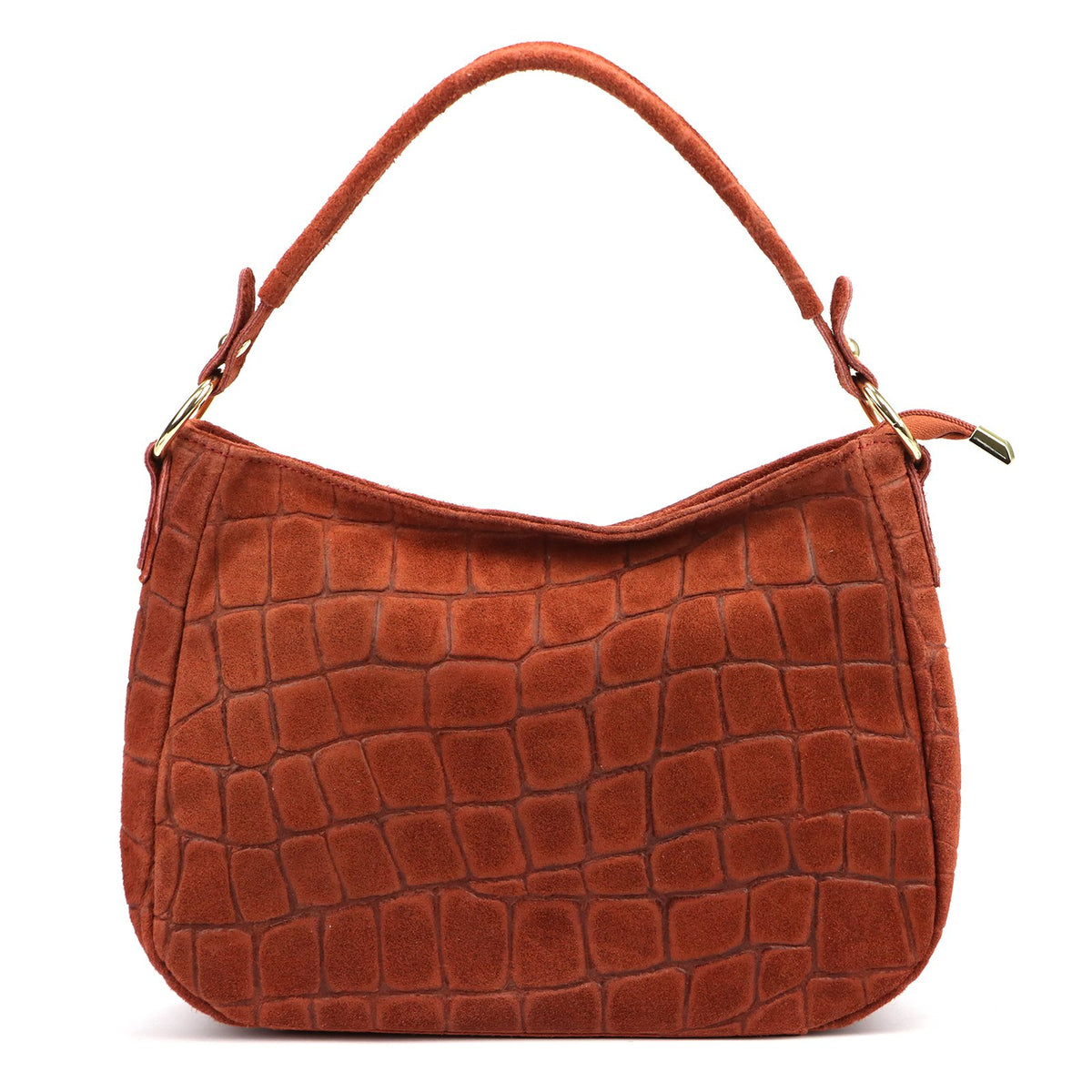 Luka 24-085 CROCO GOLD plytų spalvos odinė rankinė ceglasty