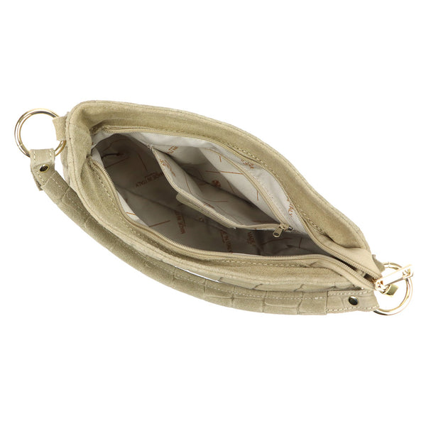 Luka 24-085 CROCO GOLD pilkai rusva odinė rankinė taupe