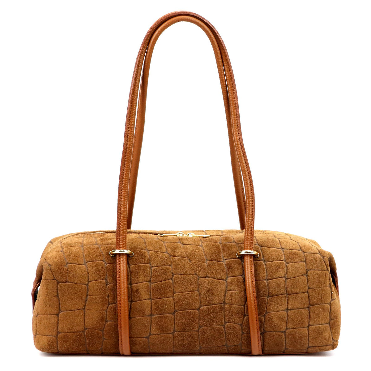 Luka 26-129 CROCO zomšinė odinė rankinė, kupranugario spalvos camel-2