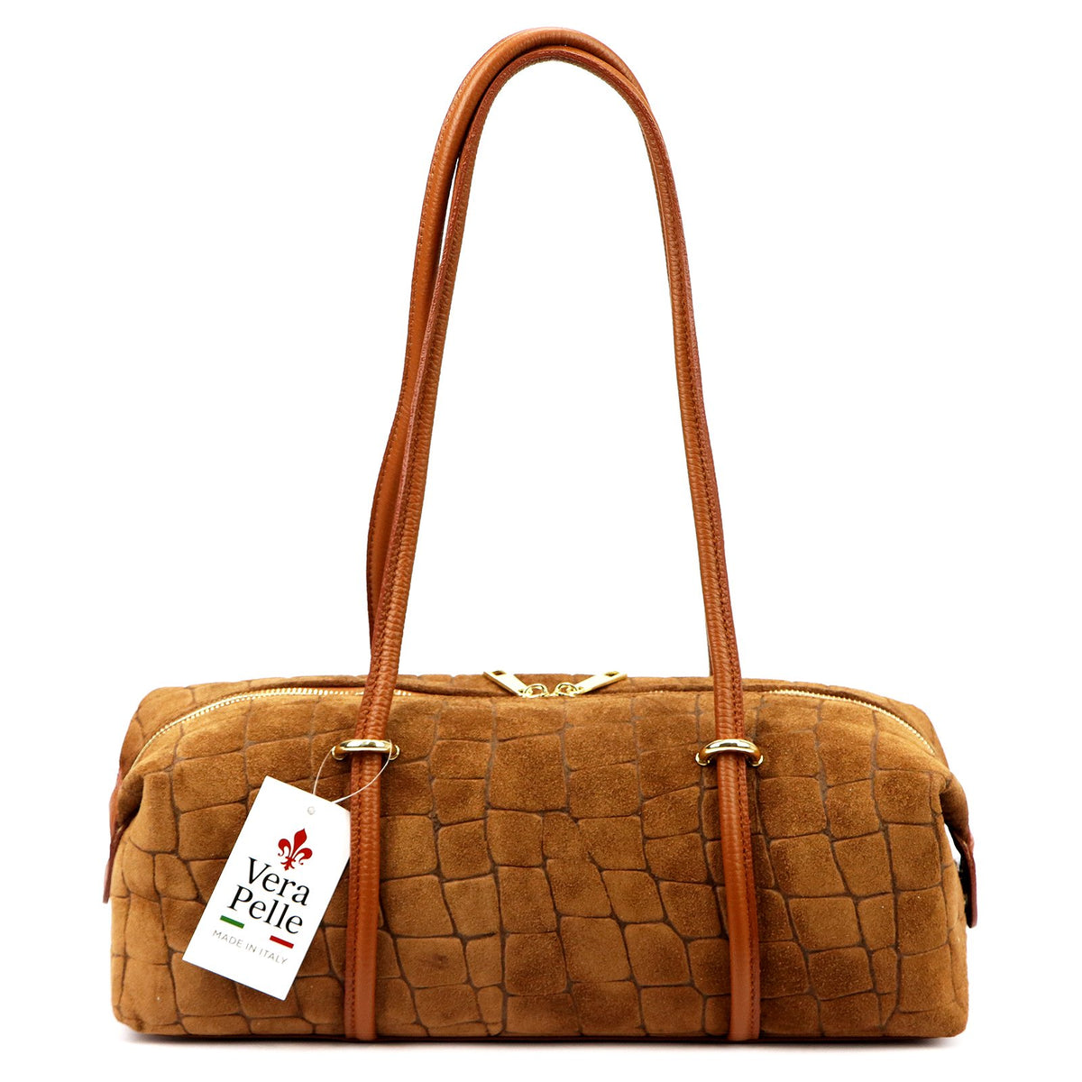 Luka 26-129 CROCO zomšinė odinė rankinė, kupranugario spalvos camel-2