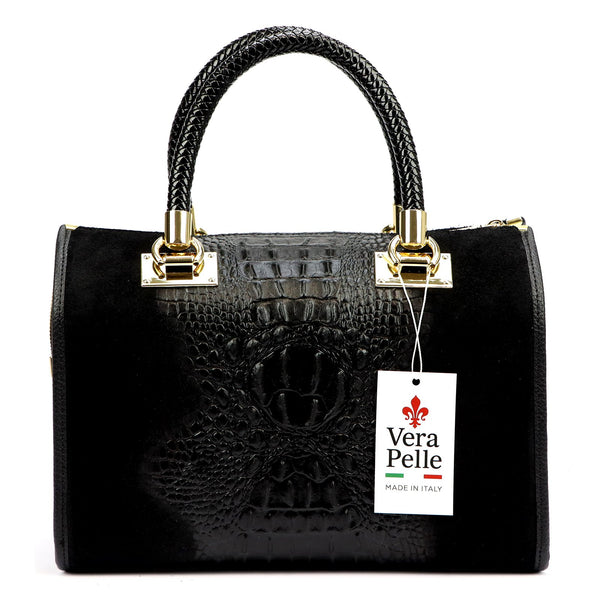 Luka 25-088 CROCO juoda odinė rankinė czarny