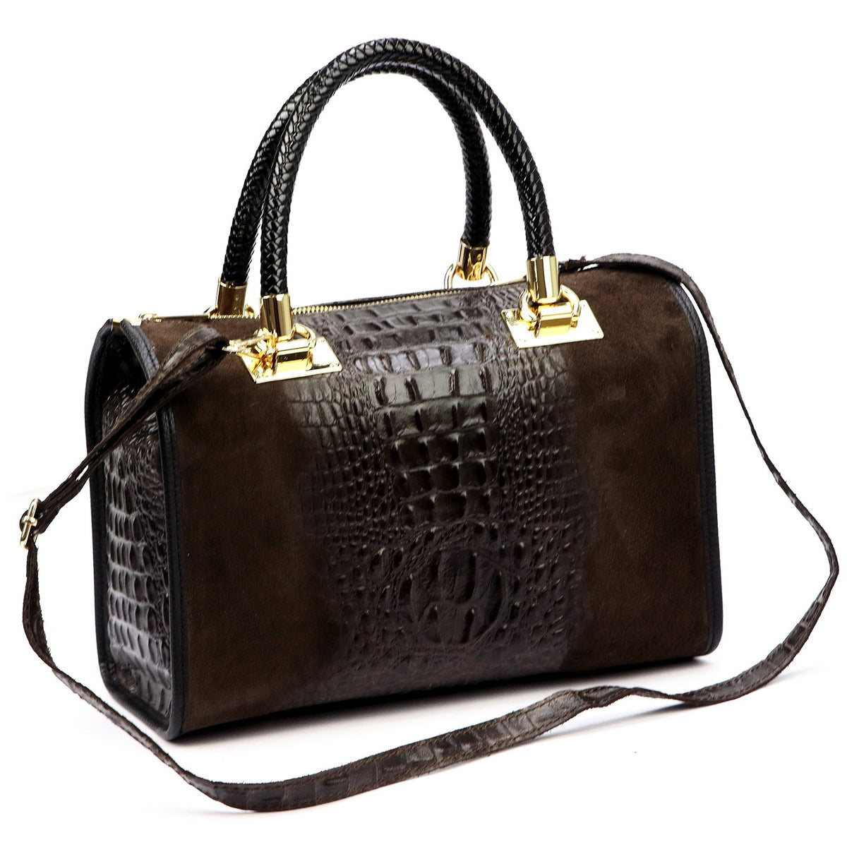 Luka 25-088 CROCO tamsiai ruda odinė rankinė ciemny brąz