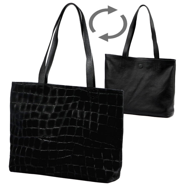Luka 26-158 CROCO DOUBLE juoda natūralios odos rankinė czarny