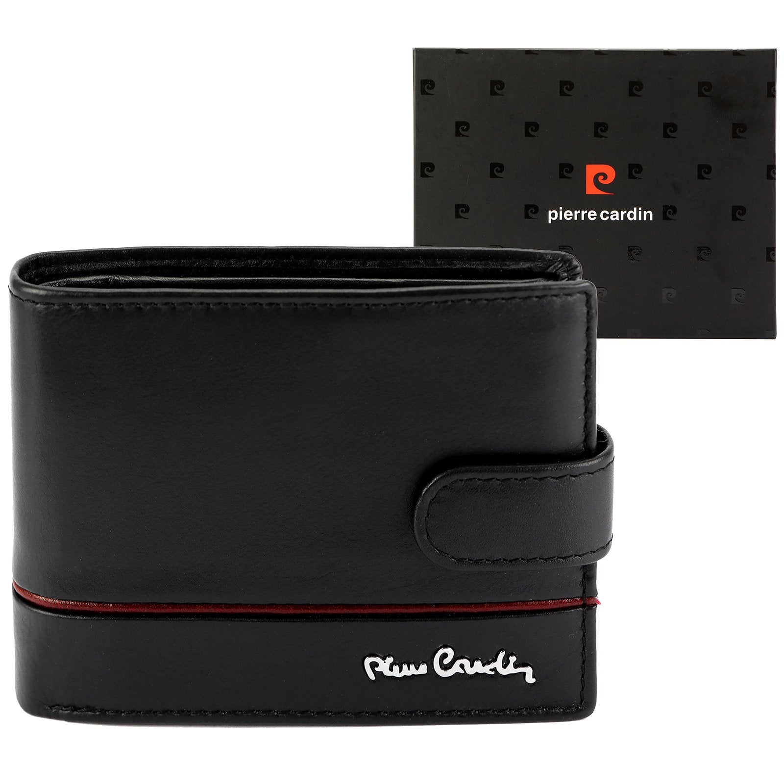 Pierre Cardin YS605 324A juoda ir raudona odinė piniginė czarny + czerwony