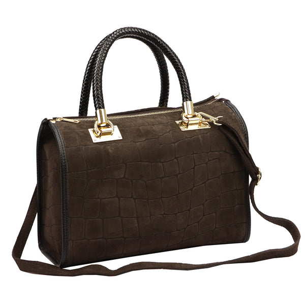 Camilla PREMIUM 10.019 CROCO tamsiai ruda odinė rankinė ciemny brąz