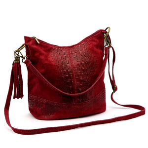 Luka 26-027 CROCO bordo odinė rankinė bordo