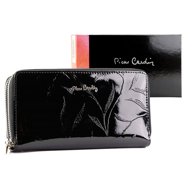 Pierre Cardin 02 LEAF-N 118 juoda lakuotos odos piniginė czarny