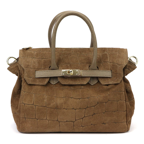 Luka 26-146 CROCO pilkai rusva odinė rankinė taupe