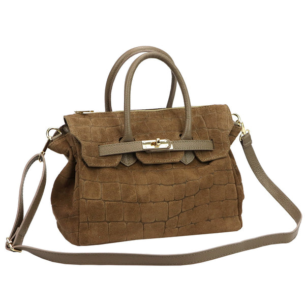 Luka 26-146 CROCO pilkai rusva odinė rankinė taupe