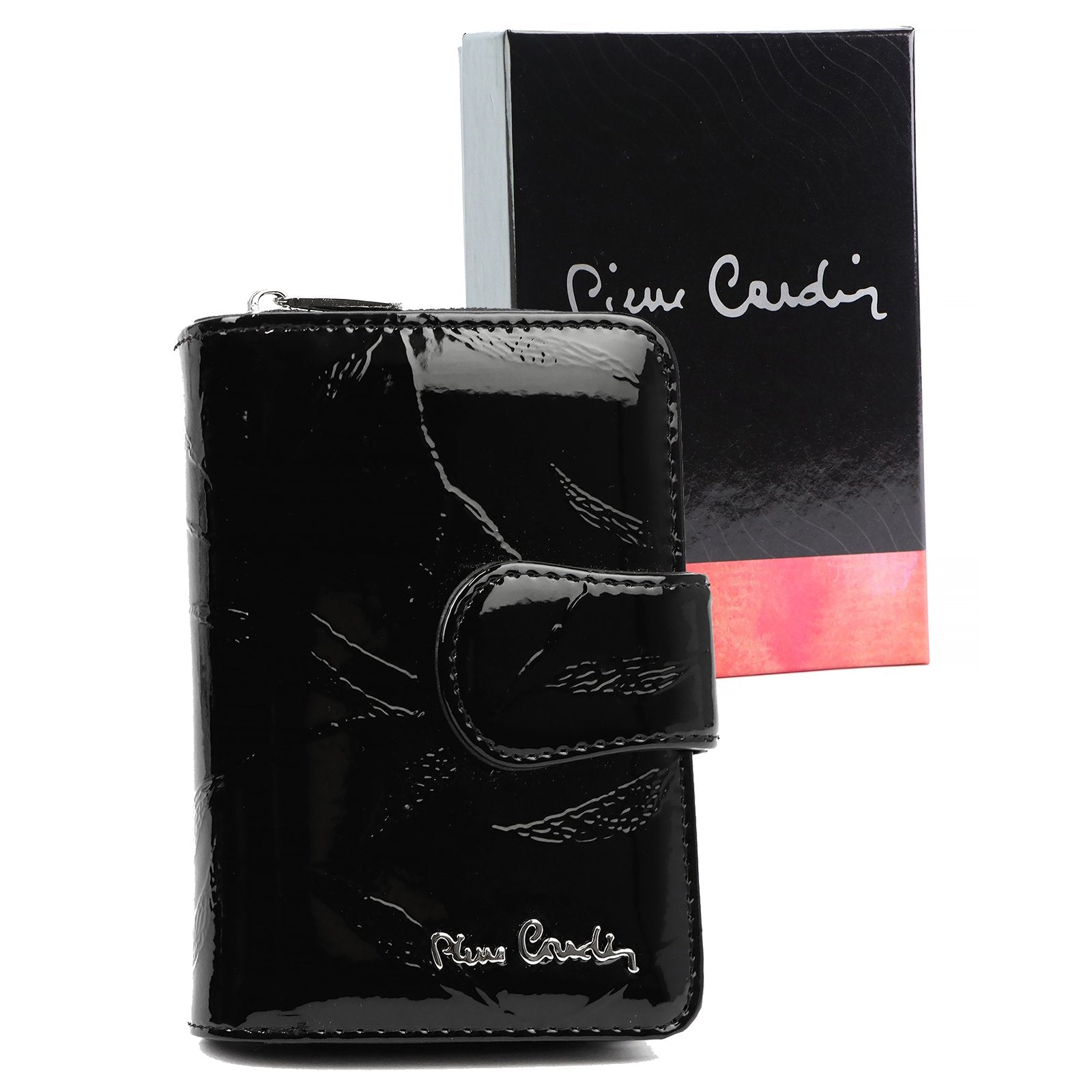 Pierre Cardin 02 LEAF-N 115 juoda lakuotos natūralios odos piniginė czarny