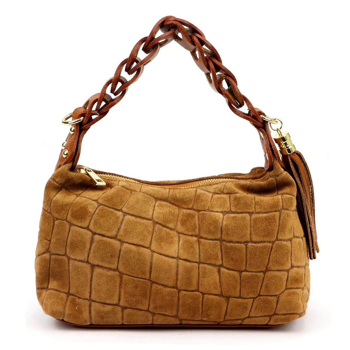Luka 26-032 CROCO zomšinė rankinė, kupranugario spalva camel-1