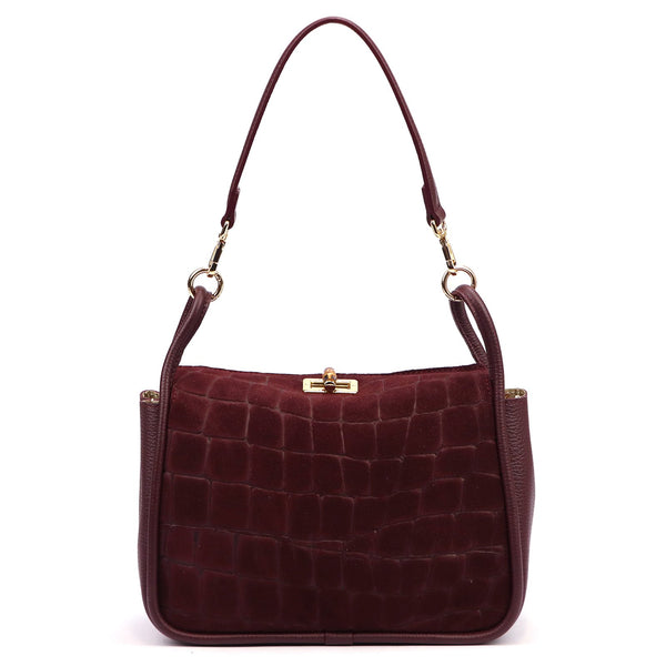 Luka 26-173 CROCO bordo odinė rankinė bordo
