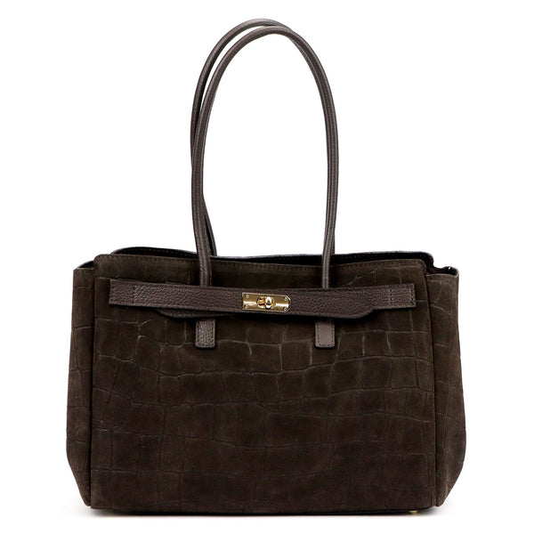 Camilla PREMIUM 10.004 CROCO tamsiai ruda odinė rankinė ciemny brąz
