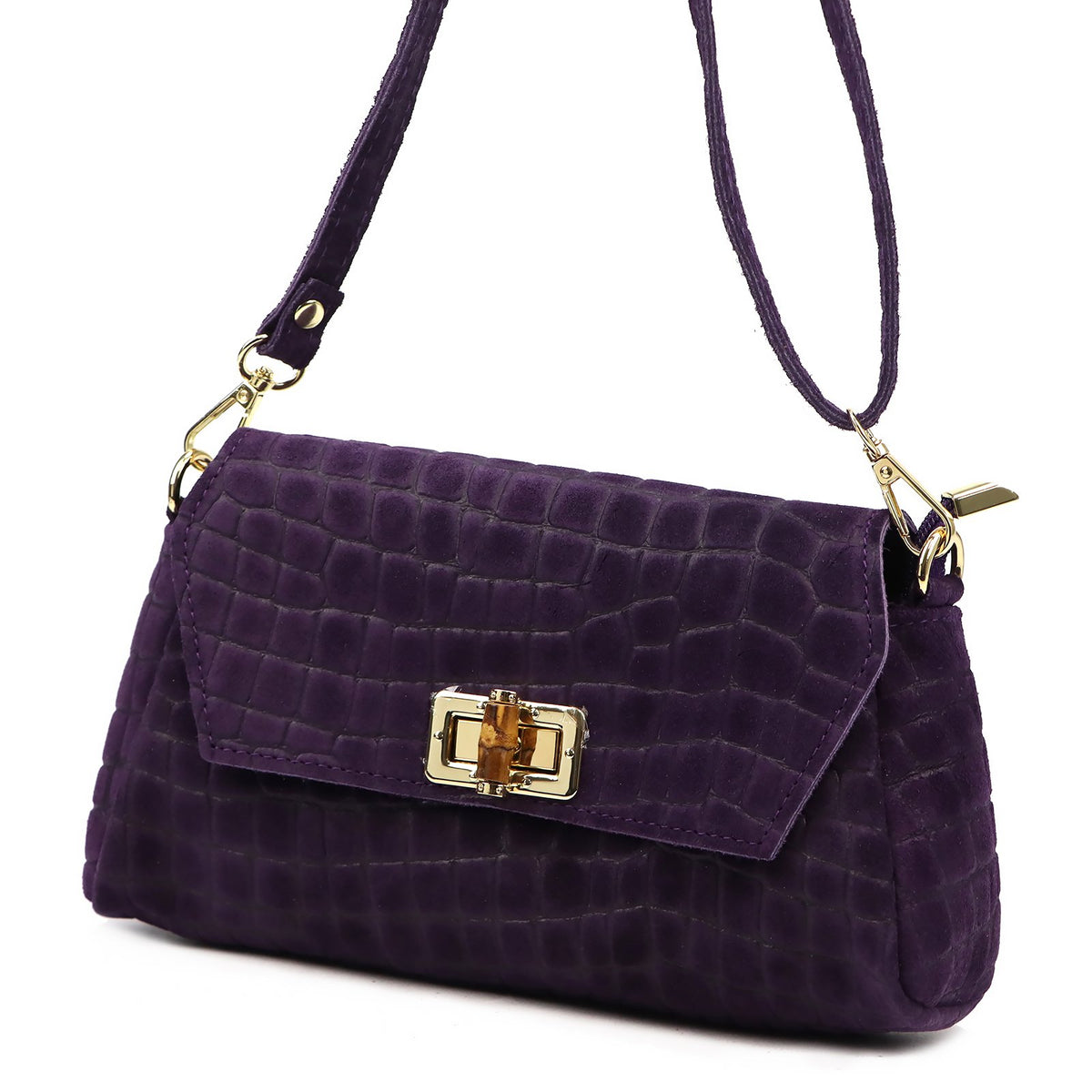 Luka 26-178 CROCO violetinė odinė rankinė fioletowy