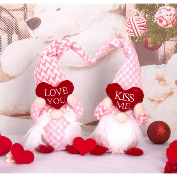 Dekoratīvs sēdošs Valentīndienas rūķītis "Mīlu Tevi" – Rozā, 36 cm