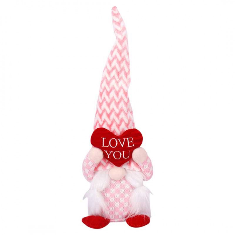 Dekoratīvs sēdošs Valentīndienas rūķītis "Mīlu Tevi" – Rozā, 36 cm