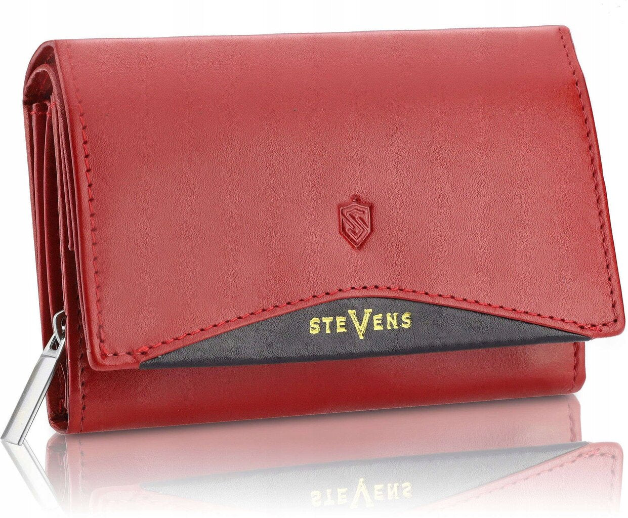 Sieviešu ādas maks STEVENS ar RFID Z02 / RB sarkanā krāsā D1876