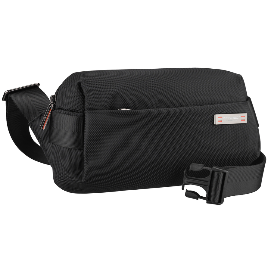 Vīriešu mazā melnā "Peterson" vieglā pilsētas soma pāri plecam (crossbody), aizverama ar rāvējslēdzēju, no tekstila D89