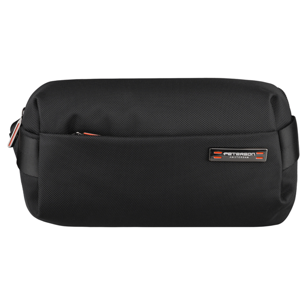 Vīriešu mazā melnā "Peterson" vieglā pilsētas soma pāri plecam (crossbody), aizverama ar rāvējslēdzēju, no tekstila D89